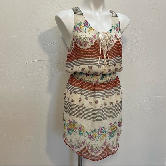 FREE PEOPLE FALLING FOR GEORGETTE BOHEMIAN CHIFFON FLORAL MINI DRESS - Picture 6 of 16